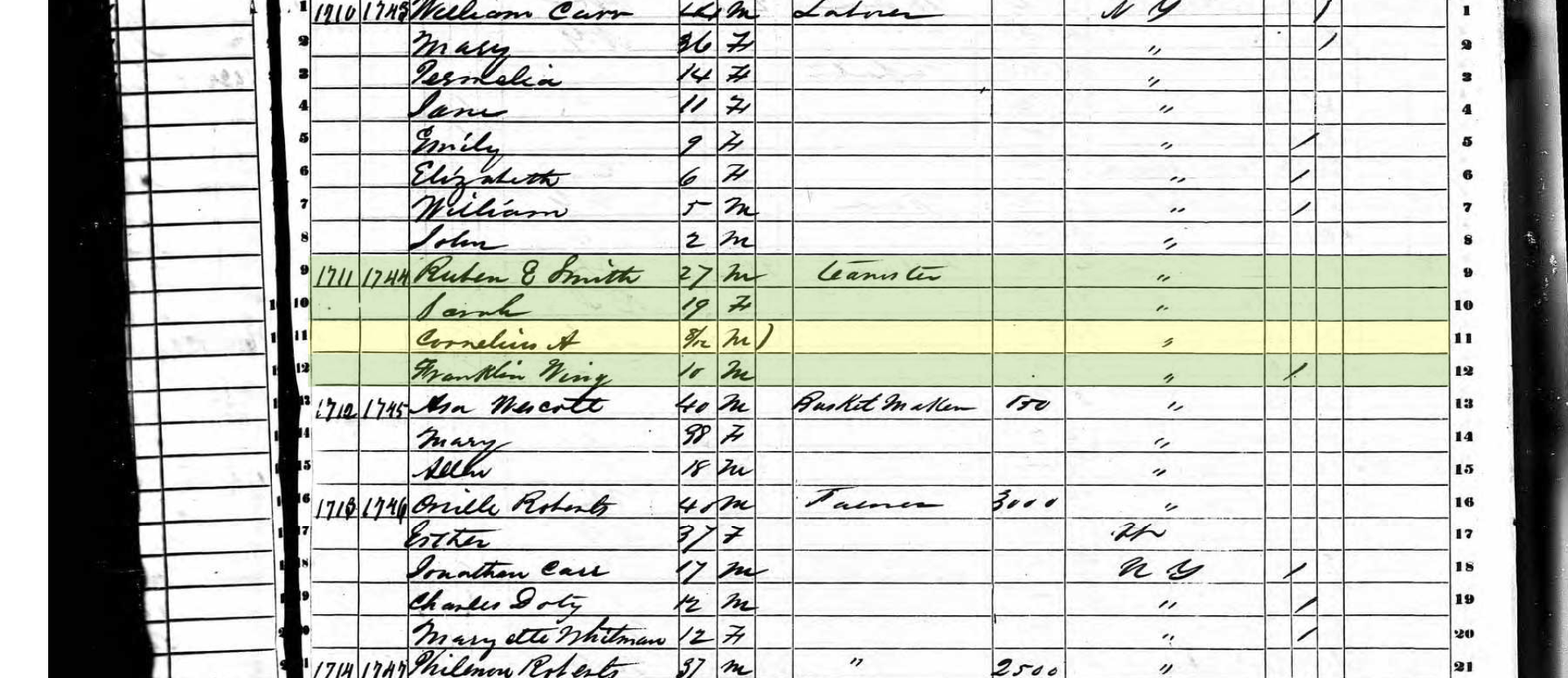 1850 Census Reuben Smith